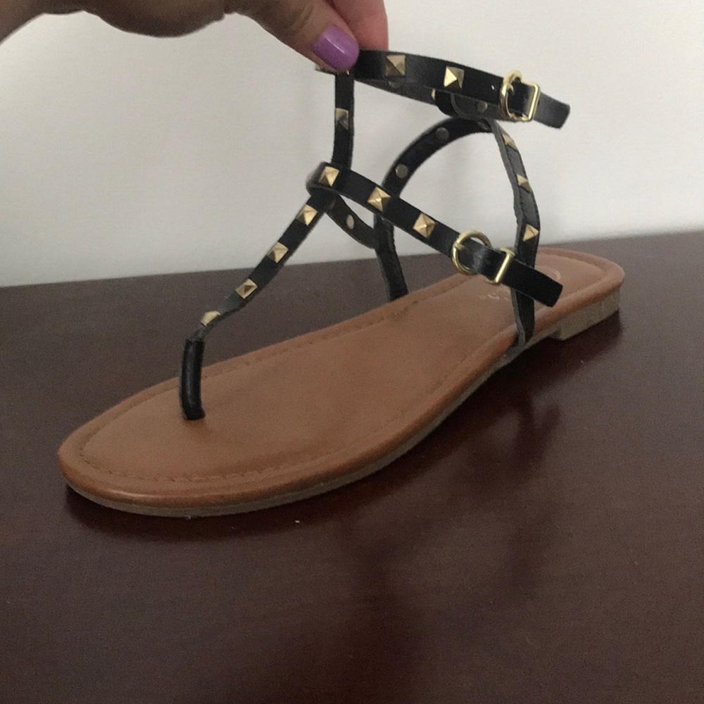 Black and gold studded sandals